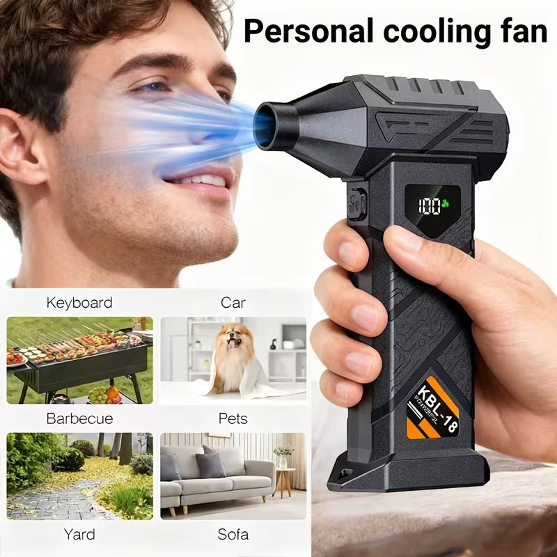 1pc Cordless Turbo Fan, portable personal fan with rechargeable hair dryer function